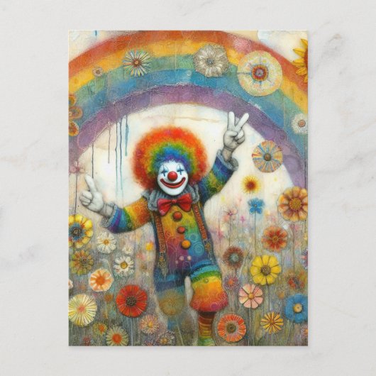 Ein Niedlicher Clown auf einer Regenbogenwiese Postkarte (Vorderseite)