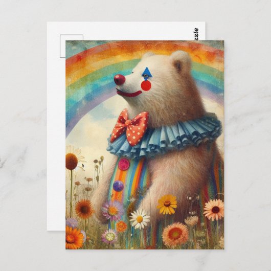 Ein Niedlicher Clown auf einer Regenbogenwiese Postkarte (Vorne/Hinten)