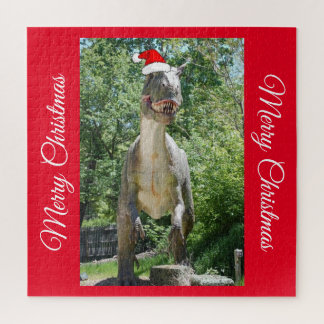Ein Niedlicher Dinosaurier mit einem Weihnachtshut Puzzle