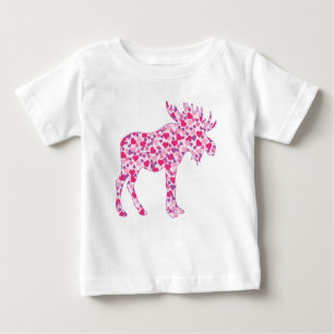 Ein Niedlicher Elch in kleinen rosa Herzen Baby T-shirt