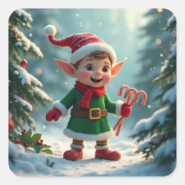 Ein niedlicher Elf mit einem Bonbons Quadratischer Aufkleber