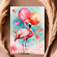 Ein Niedlicher Flamingo mit Ballonherz Geburtstag