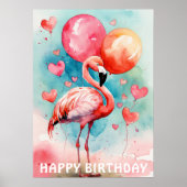 Ein Niedlicher Flamingo mit Ballonherz Geburtstag Poster (Vorne)