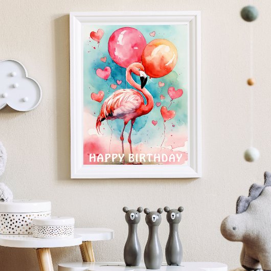 Ein Niedlicher Flamingo mit Ballonherz Geburtstag Poster