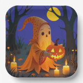 Ein Niedlicher Geist, der einen Kürbis in die Welt Pappteller (Vorderseite)