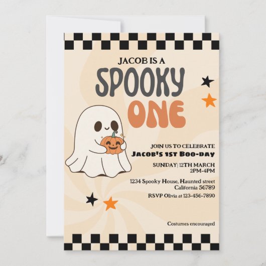 Ein niedlicher Geist Retro Junge zum ersten Geburt Einladung (Vorderseite)