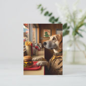 Ein niedlicher Hund am Diner Postkarte (Stehend Vorderseite)