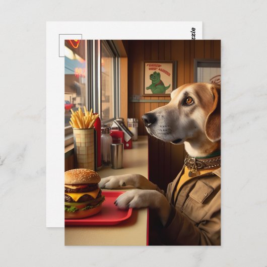 Ein niedlicher Hund am Diner Postkarte (Vorne/Hinten)