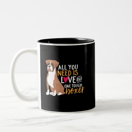 Ein Niedlicher Hund ist ein Boxer Hund. Zweifarbige Tasse (Links)