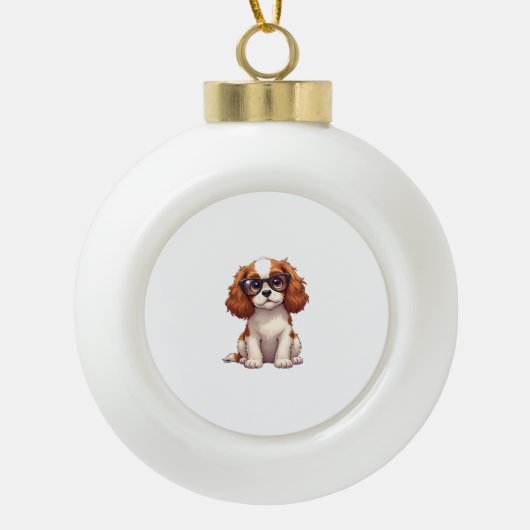 Ein niedlicher Hund König Charles Spaniel Keramik Kugel-Ornament (Vorderseite)