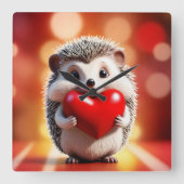 Ein niedlicher Igel, der das Herz hält Quadratische Wanduhr (Vorderseite)