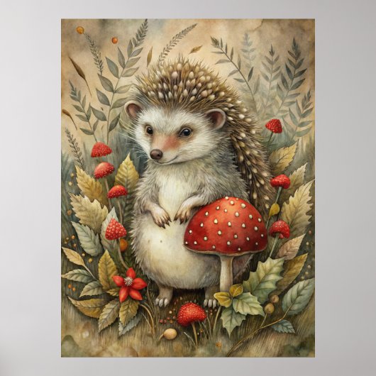 Ein Niedlicher Igel im Wald Poster (Vorne)