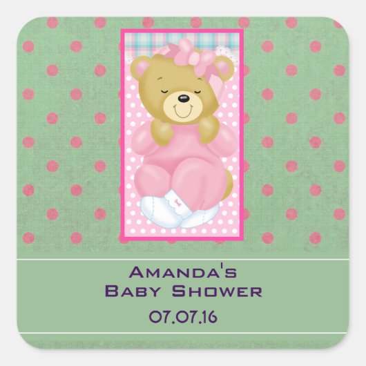 Ein Niedlicher Kuddelbär mit rosa Babydusche Quadratischer Aufkleber (Vorderseite)