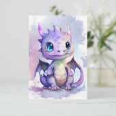Ein niedlicher lila Babydrache im Stil der Aquarel Dankeskarte (Stehend Vorderseite)