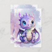 Ein niedlicher lila Babydrache im Stil der Aquarel Dankeskarte (Vorne/Hinten)