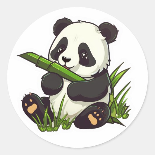 Ein niedlicher Panda isst Bambusaufkleber Runder Aufkleber (Vorderseite)