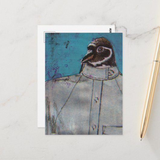 Ein niedlicher Pinguinvogel im Anzug Postkarte (Vorderseite/Rückseite Beispiel)
