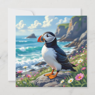 Ein Niedlicher Puffin am Ufer Mitteilungskarte