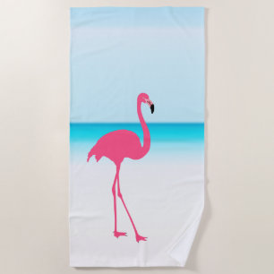 Ein niedlicher rosa Flamingo auf dem Strand Strandtuch