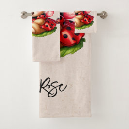 Ein Niedlicher Teddybär, verkleidet wie ein Ladybu Badhandtuch Set