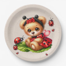 Ein Niedlicher Teddybär, verkleidet wie ein Ladybu