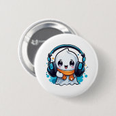 Ein niedlicher und spukhafter Geist mit Kopfhörern Button (Vorne & Hinten)