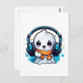 Ein niedlicher und spukhafter Geist mit Kopfhörern Postkarte (Vorne/Hinten)