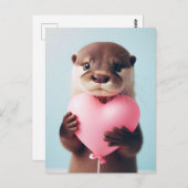 Ein niedlicher Valentine Otter Pink Heart Ballon Postkarte (Vorne/Hinten)