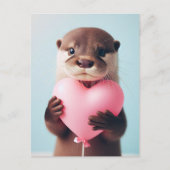 Ein niedlicher Valentine Otter Pink Heart Ballon Postkarte (Vorderseite)
