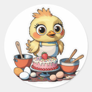 Ein niedlicher Vogel, der einen Kuchenaufkleber ma Runder Aufkleber