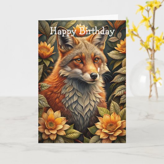 Ein Niedlicher Waldroter Fox Karte (Gelbe Blume)