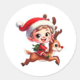 Ein niedlicher Weihnachtself auf Rudolph Runder Aufkleber