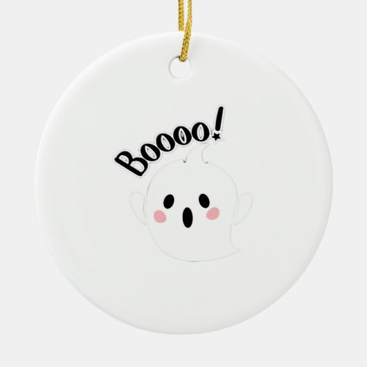 Ein Niedlicher, weißer Boo, Lässig Keramik Ornament (Vorne)