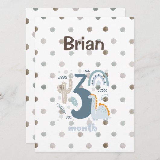 Ein niedliches 3-monatiges Design mit Dino auf pas (Vorne/Hinten)