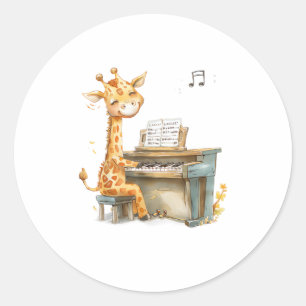 Ein Niedliches Baby Giraffe spielt Gitarre Runder Aufkleber