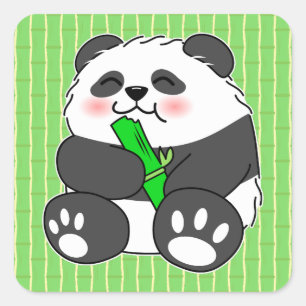 Ein Niedliches Baby Panda, das Bamboo Stalk isst Quadratischer Aufkleber