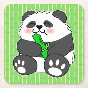 Ein Niedliches Baby Panda, das Bamboo Stalk isst Rechteckiger Pappuntersetzer