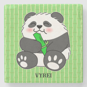 Ein Niedliches Baby Panda, das Bamboo Stalk isst Steinuntersetzer