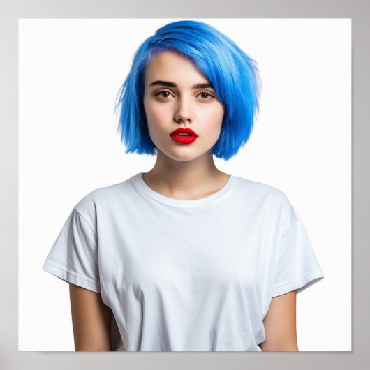 Ein niedliches blaues Haarmodell mit Gildan-T-Shir Poster (Vorne)