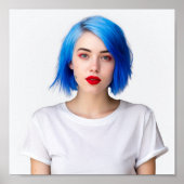Ein niedliches blaues Haarmodell mit Gildan-T-Shir Poster (Vorne)