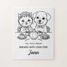 Ein Niedliches Cat and Dog Tee Party Jigsaw Puzzle