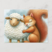 Ein Niedliches Eichhörnchen umarmt ein Schaf Postkarte (Vorderseite)