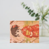 Ein niedliches japanisches Mädchen in einem Kirsch Postkarte (Stehend Vorderseite)