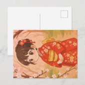Ein niedliches japanisches Mädchen in einem Kirsch Postkarte (Vorne/Hinten)