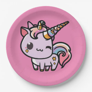 Ein niedliches Kawaii-Einhorn Pappteller