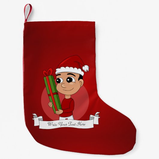 Ein niedliches Kleinkind, das ein Weihnachtsgesche Kleiner Weihnachtsstrumpf (Vorderseite)