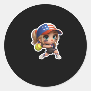 Ein Niedliches Mädchen im Baseball-Sportsticker Runder Aufkleber