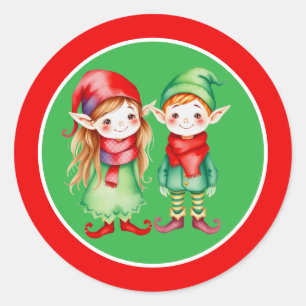 Ein Niedliches Mädchen und Jungelf Weihnachten Runder Aufkleber