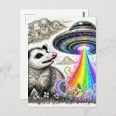 Ein niedliches Opossum und ein UFO Postkarte (Vorne/Hinten)
