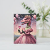 Ein Niedliches rosa Dino in einem Kleid Postkarte (Stehend Vorderseite)